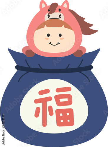 한국 붉은 말띠 새해 복주머니