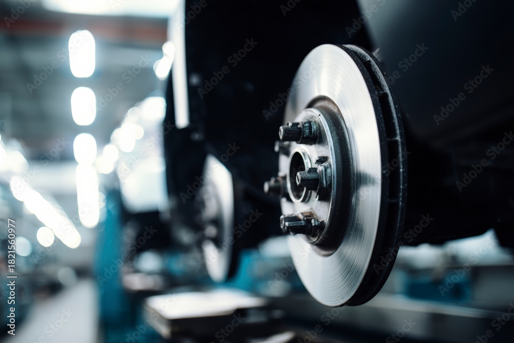 Fototapeta premium High-quality brake disc for enhanced vehicle safety and performance in automotive maintenance and repair. Optimize car functionality today.