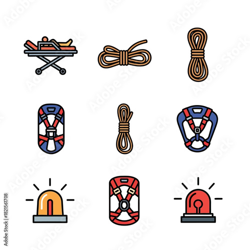 Coiled Brown Rope with a Single Strand, Emergency Rescue Equipment Icon.