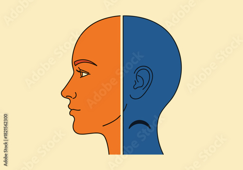 Dual tone profile: orange and blue contrast in linear art