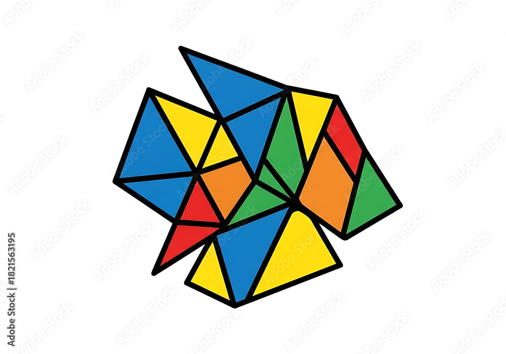 Obraz premium Abstract geometric pattern with vibrant, interconnected triangles forming a complex, dynamic, and intricate modern design element