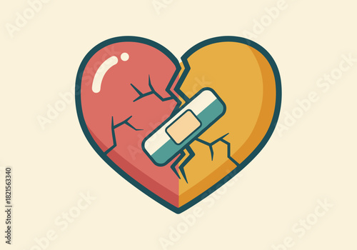 Colorful broken heart with bandage emphasizing healing and resilience