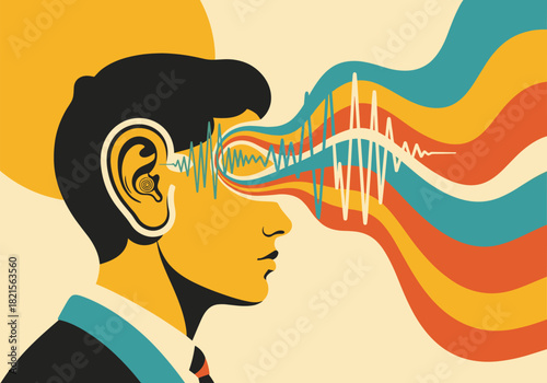 Vibrant abstract visionary concept with waves and sound in contemporary art style