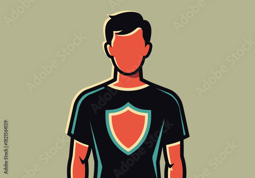 Faceless male figure with shield in modern pop art style