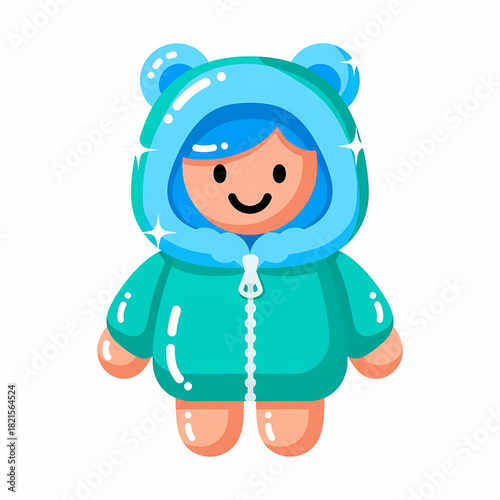 Cartoon character wearing a bear hooded parka in winter style  