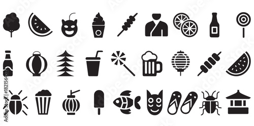 Collection of japanese festival food and objects silhouette.