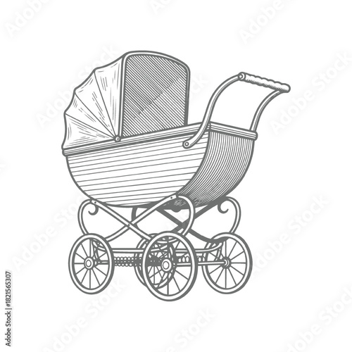 Vintage Baby Carriage Line Art Sketch