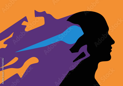 Abstract human mind with creative shapes on bold background