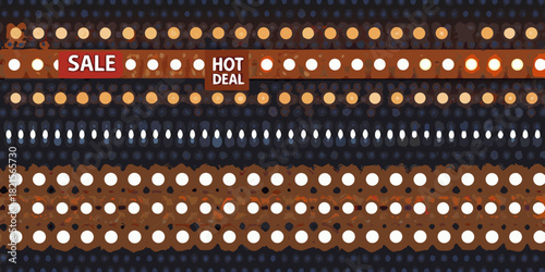 Bright sale and hot deal message displayed on a festive background of glowing lights and abstract patterns
