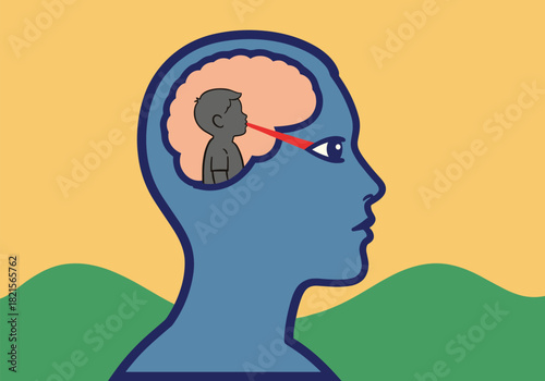 Conceptual art of self reflection and introspection with child in mind