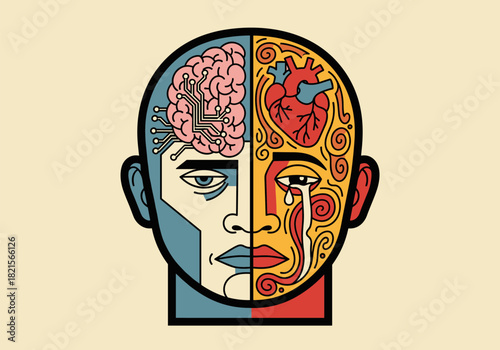 Human mind and emotion duality: brain and heart artistic representation
