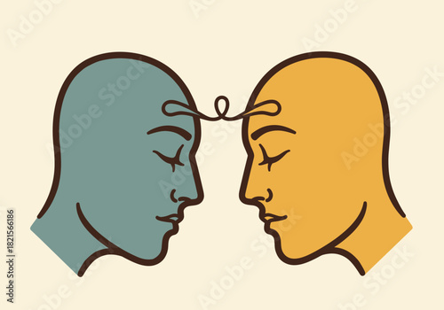 Connected minds: minimalist line art of two faces in harmony