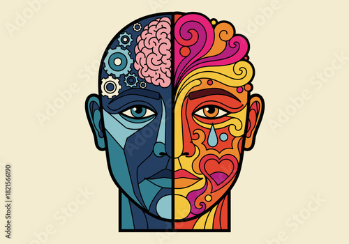 Vibrant duality of human mind in surreal portrait art