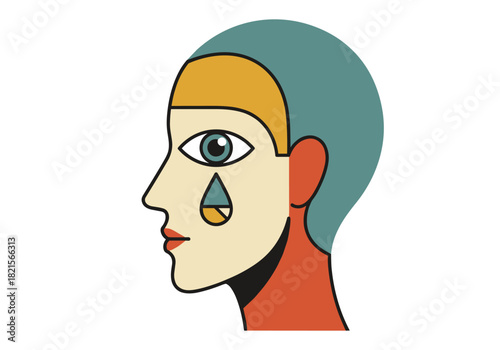 Abstract cubism style portrait of a human profile with geometric shapes