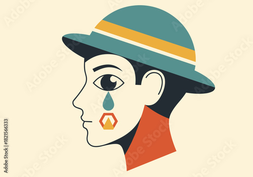 Vintage style portrait with tear and geometric symbol