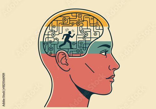 Creative mind concept with circuit patterns inside human head