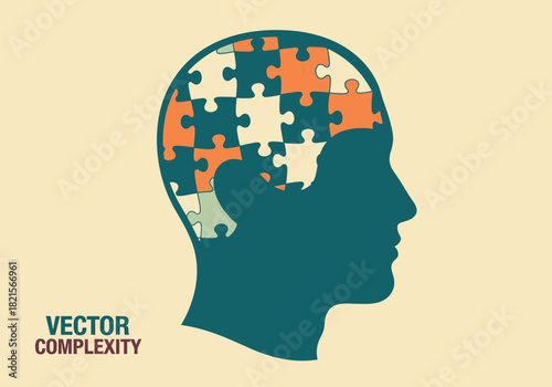 Puzzle brain in silhouette style representing mental complexity