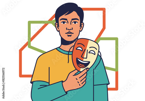 Modern portrait of man with dual identity concept in bold outline art