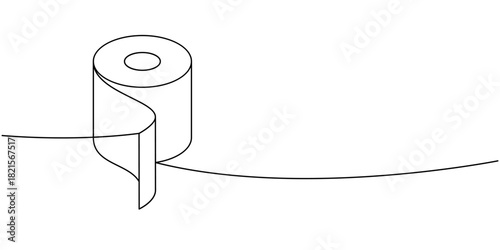 Soft roll one line continuous drawing. Kitchen towel roll. Vector illustration