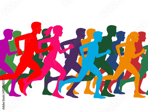 Colorful marathon runners race competition running exercise fitness sport