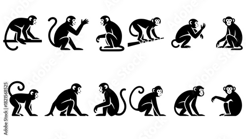 Monkey silhouettes vector graphic collection primate animal designs art