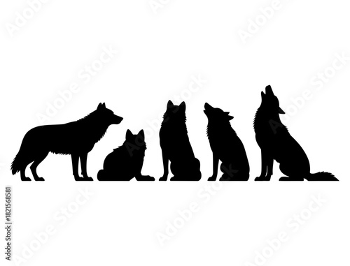 Silhouette of howling wolves pack vector image stock illustration