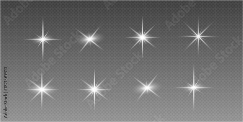 "Realistic Light Sparkle Overlay Set – Glowing Star Effect PNG for Photo Editing"