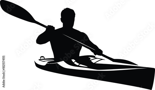 Kayaker silhouette paddling on water sport activity