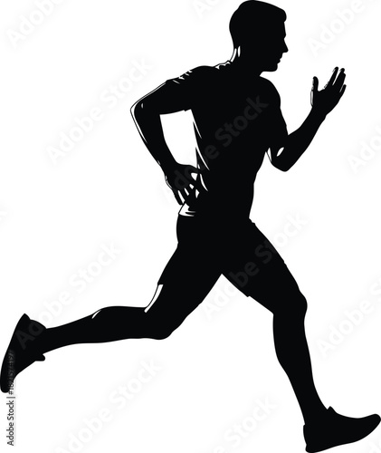 Silhouette of a male runner in motion on white