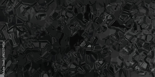 Dark abstract background with a glossy, fluid texture resembling molten dark glass or oil slicks with organic, irregular cell-like formations and high reflectivity