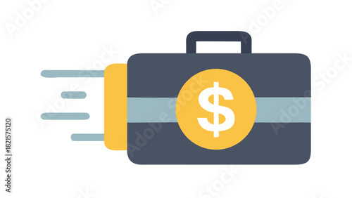 Flat icon of a briefcase with a dollar symbol representing business investment and capital