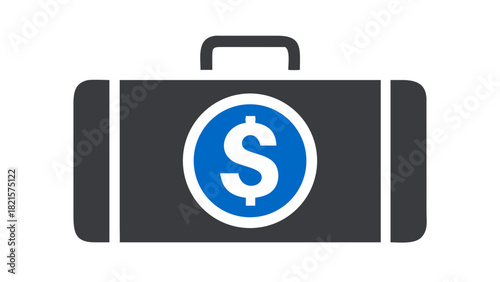 Flat icon of a briefcase with a dollar symbol representing business investment and capital