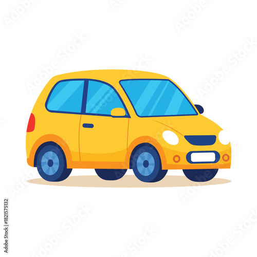 Yellow Modern Cartoon Car Vector Illustration