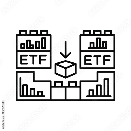Exchange traded fund concept showing etf block being added isolated on white background
