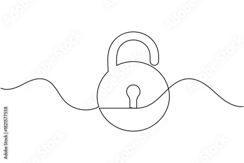Continuous line drawing of a padlock, symbolizing security and protection illustration