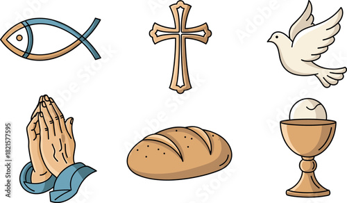 Christianity Symbols: Cross, Fish, Dove, Bread, Chalice, Praying Hands