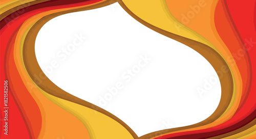 Modern vector illustration of an abstract background featuring dynamic, flowing waves in shades of orange, red, and yellow, with a central copy space