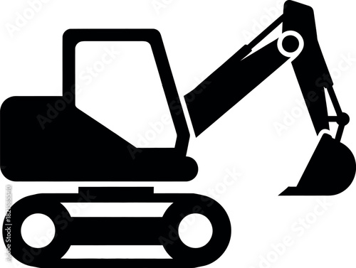 Black excavator icon on white background digger construction 1