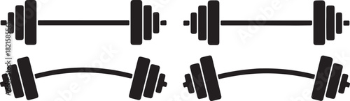 Set of black barbells with various weights, representing strength training, fitness, and gym workouts