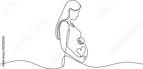 Minimalist pregnant woman vector, continuous line art, motherhood and love symbol, elegant maternity clipart, emotional bonding design