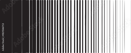Abstract black and white vertical stripes pattern with varying thickness creating a gradient effect from solid black to thin lines