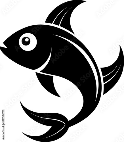 Stylized black fish icon illustration with bold lines, depicting a generic aquatic animal silhouette perfect for design elements, logos, and marine themes.