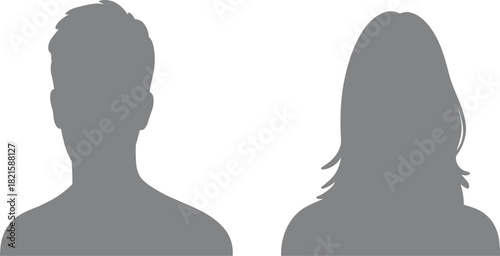 Gray profile silhouette icon set vector, faceless avatar clipart, generic user placeholder, male and female head design