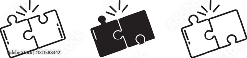 Puzzle pieces connecting icon set, representing solution, teamwork, integration, problemsolving, partnership, and collaboration