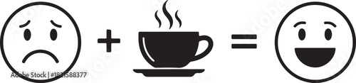 Sad face plus coffee equals happy face, illustrating the moodboosting effect of hot beverages