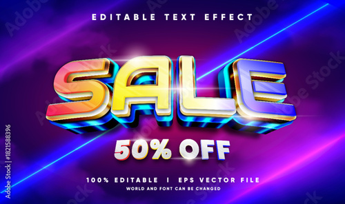 sale 50% off 3d vector text effect with modern style