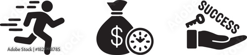 Icons representing speed, financial timing, and the key to success