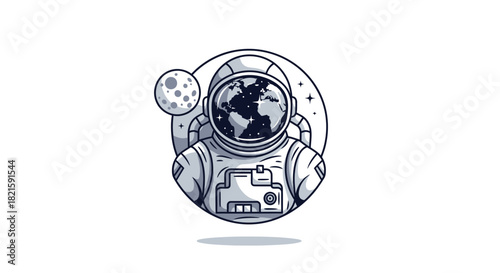 Astronaut in Space Suit with Earth Reflection and Moon.