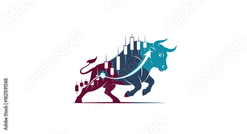 Bull Market Illustration with Upward Trend and Financial Growth Concept.