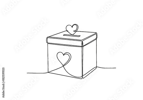 Donation box with heart design in line art for Christmas and New Year  